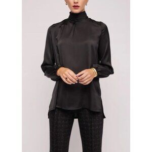 Peonia SILK Top Blouse M Medium Black Long Sleeves Classic $149